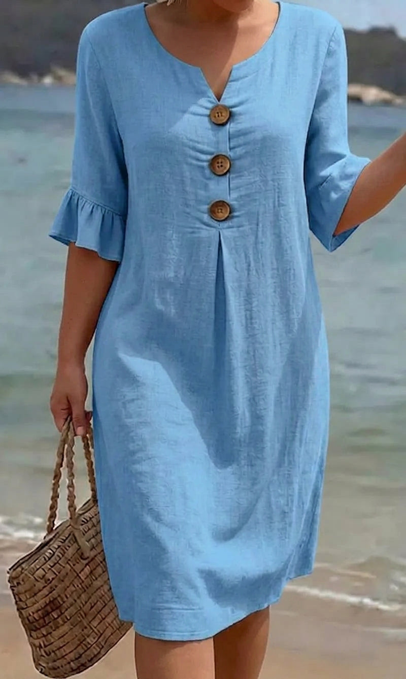 Heidi | Denim Round Neck Knee-Length Dress