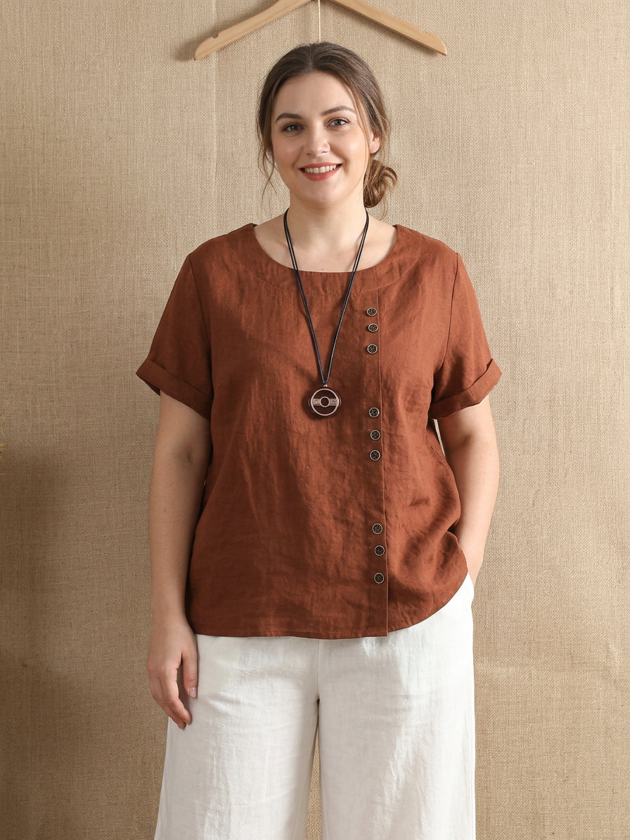 Yolanda | Linen Round Neck Blouse