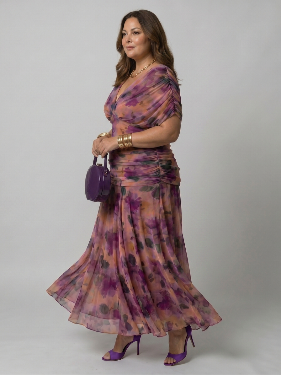 Marlene | Chiffon Floral Off-Shoulder Midi Dress