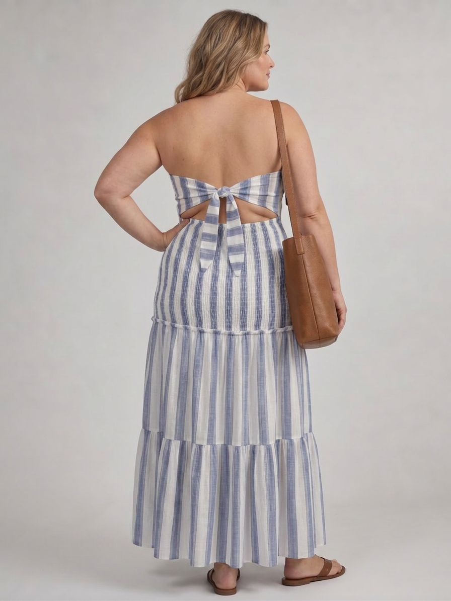 Toni | Striped Strapless Two-Piece Skirt Set