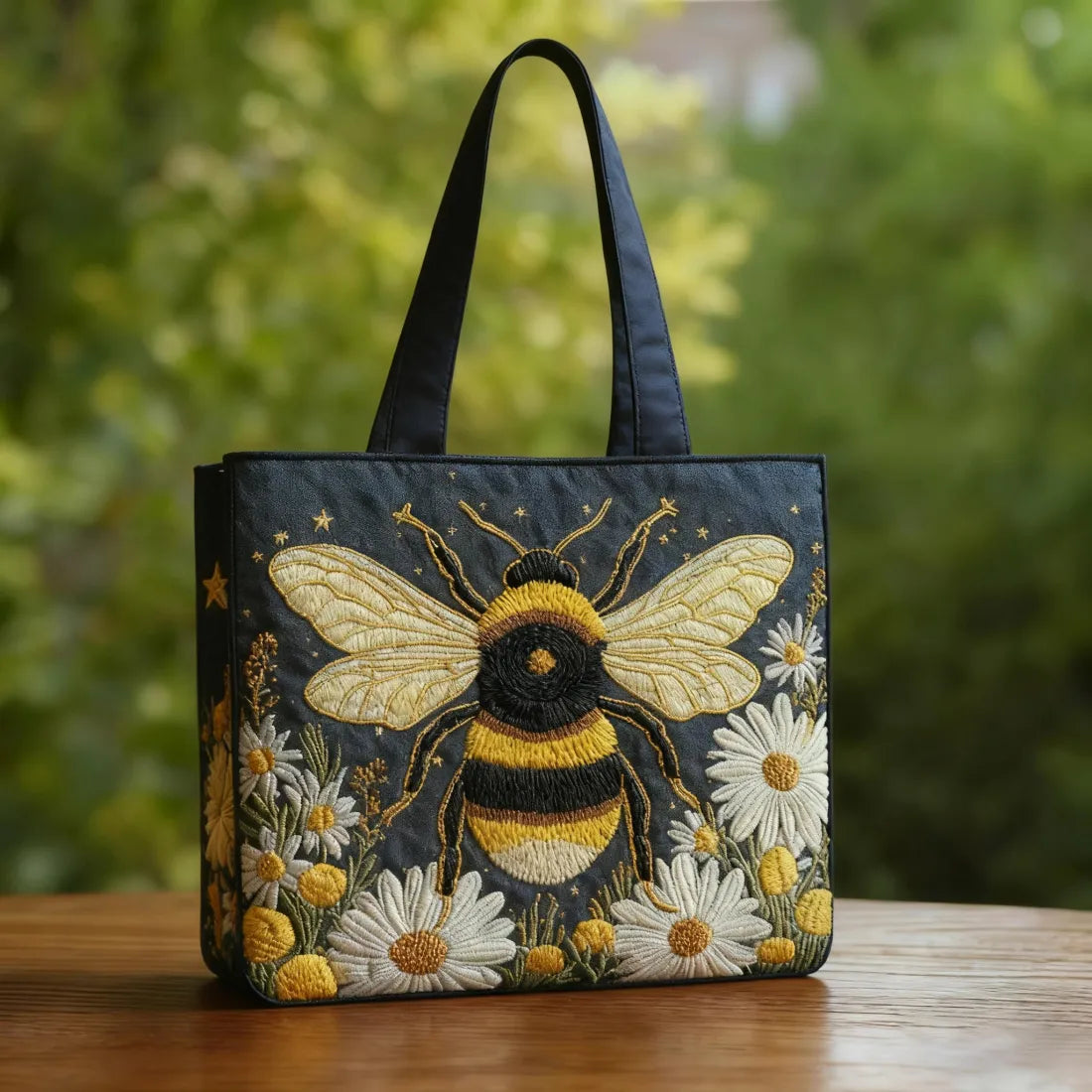 Janice | Bumblebee and Daisy Quilted Tote Bag