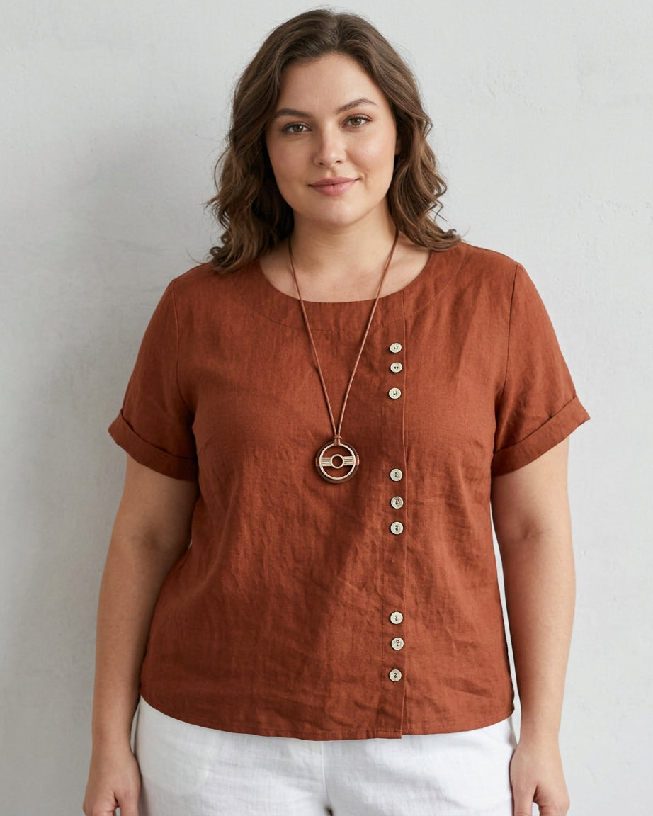 Wendy | Linen Round Neck Blouse