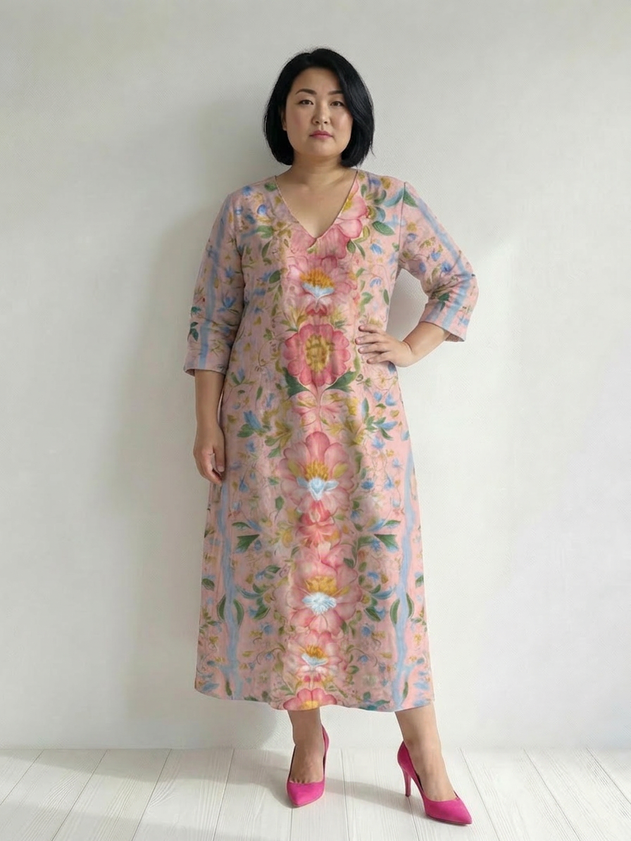 Roxanne | Linen Floral V-Neck Maxi Dress