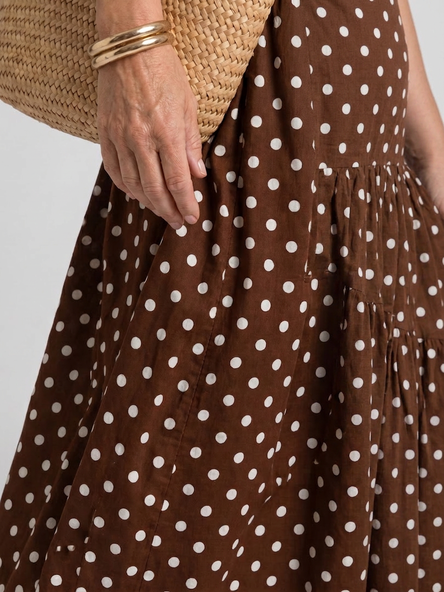 Vivian | Polka Dot Strapless Midi Dress