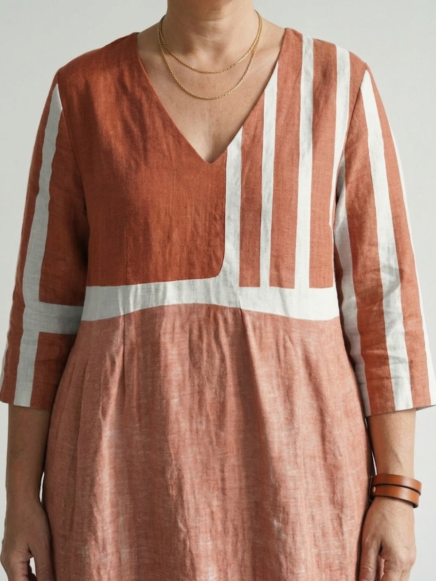 Tamara | Linen Striped V-Neck Midi Dress