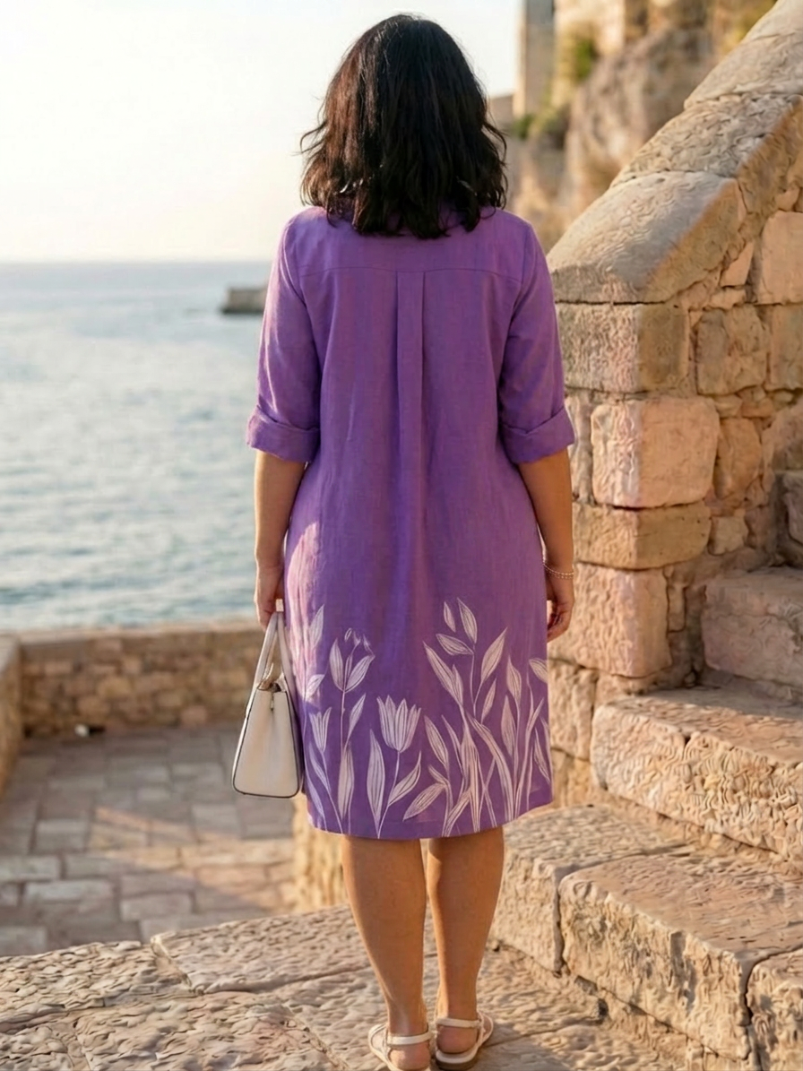 Blair | Border Print Collared Knee-Length Dress