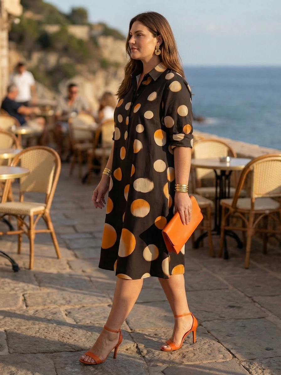 Bridget | Polka Dot Collared Knee-Length Dress