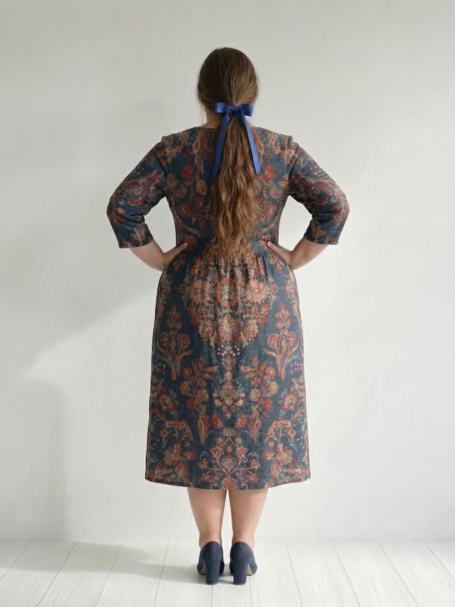 Phyllis | Damask V-Neck Midi Dress