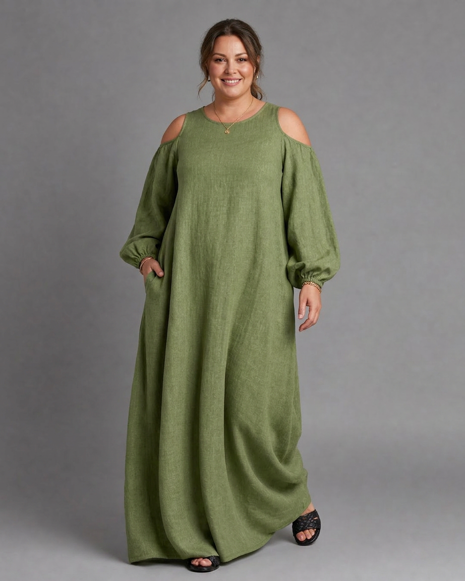 Danielle | Linen Round Neck Maxi Dress
