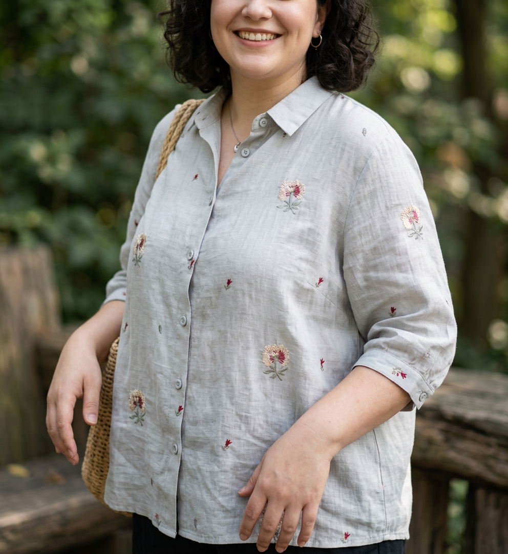 Heather | Cotton Floral Collared Shirt