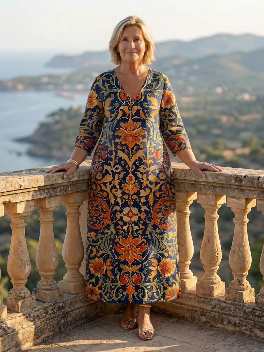 Molly | Damask V-Neck Maxi Dress