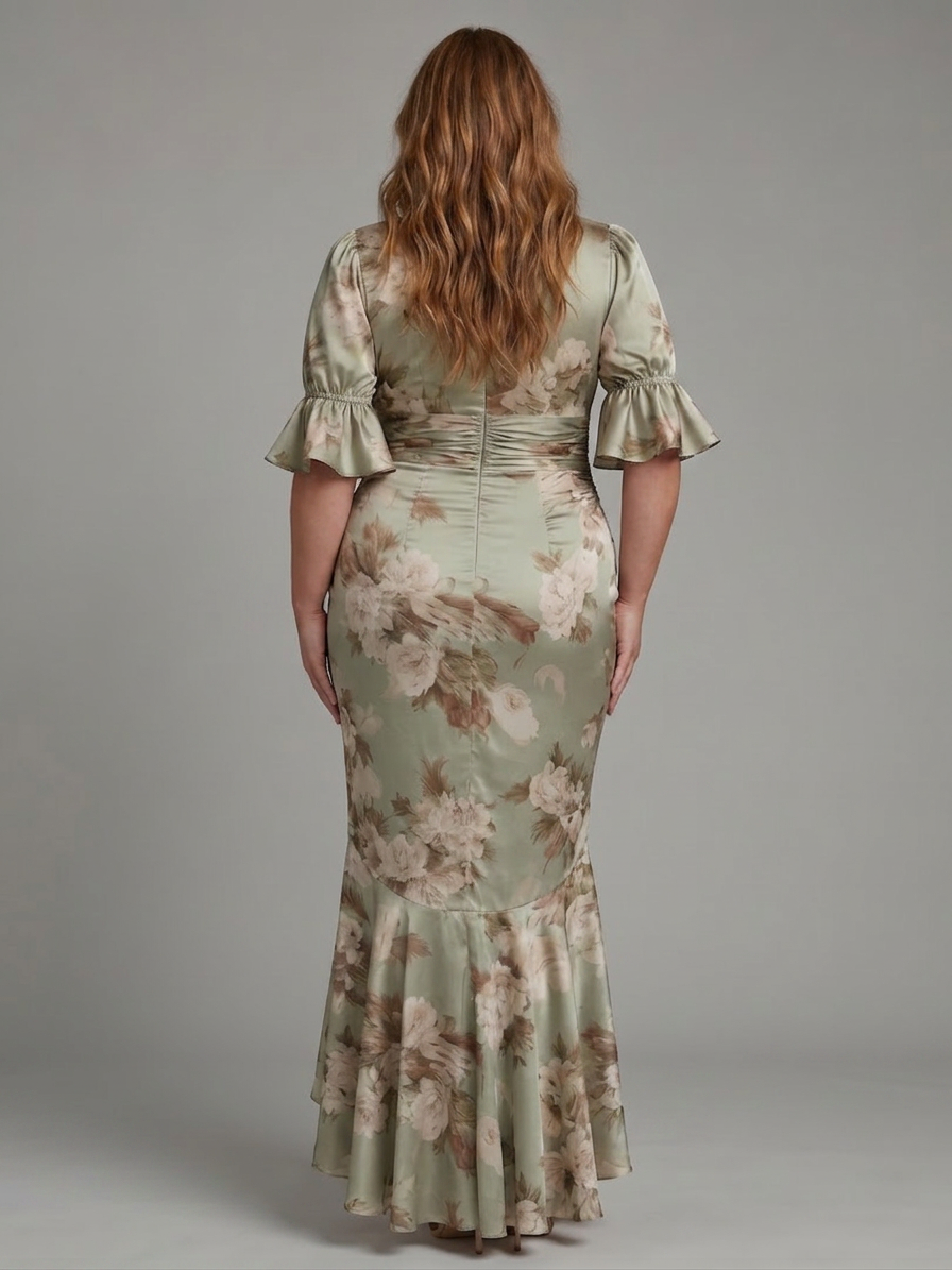 Everly | Satin Floral V-Neck High-Low Maxi Dress