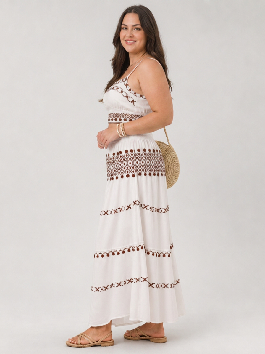Kiara | Embroidered Sleeveless Two-Piece Skirt Set