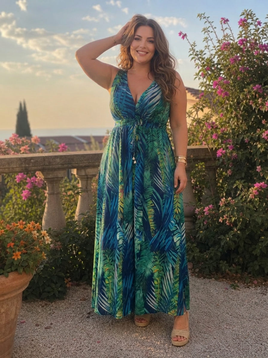 Anne | Tropical V-Neck Maxi Dress