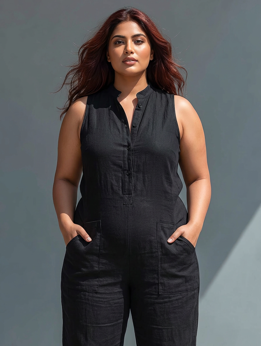 Jamie | Linen Mock Neck Jumpsuit