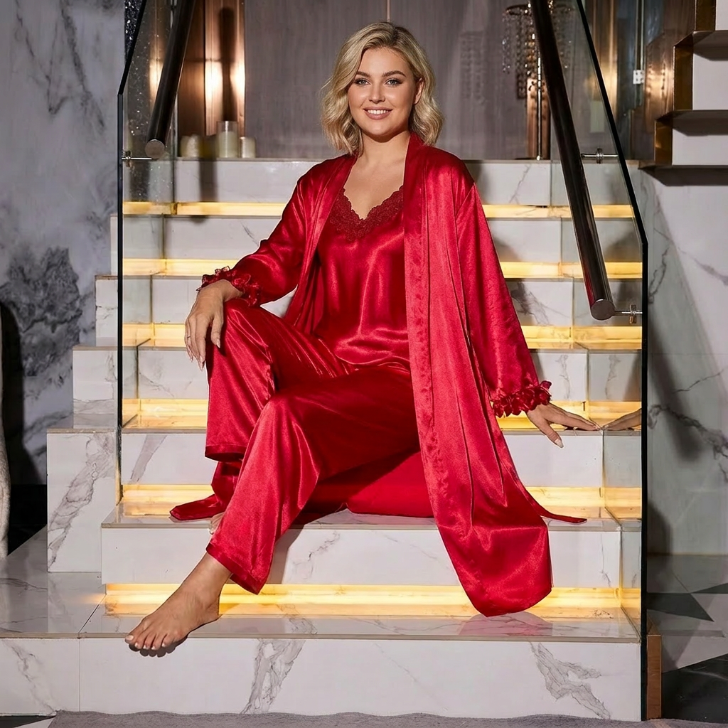Kerry | Satin Sleeveless Three-Piece Sleepwear Set