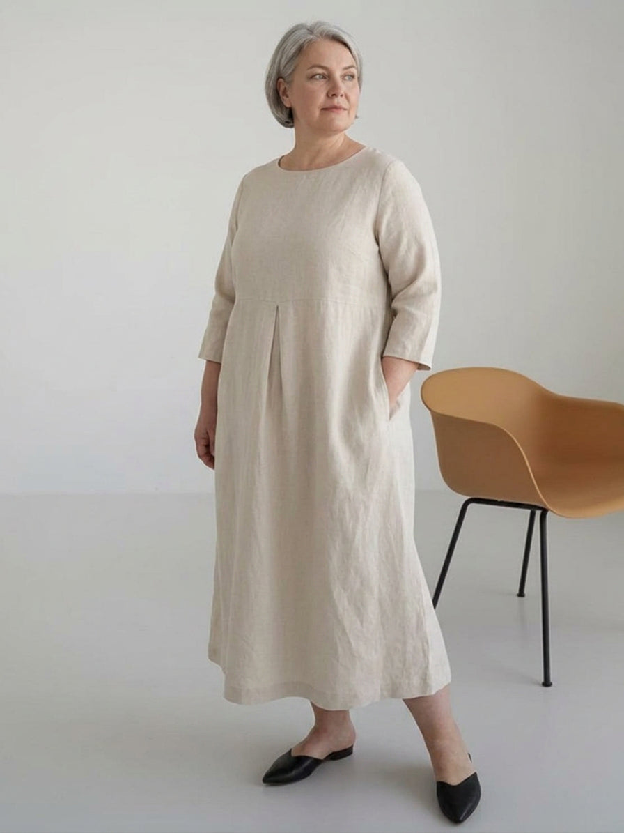 Emerson | Linen Round Neck Maxi Dress