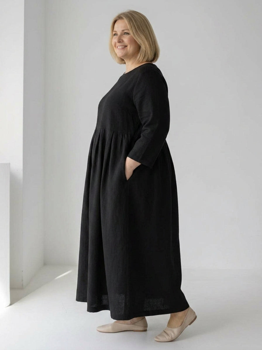 Emerson | Linen Round Neck Maxi Dress