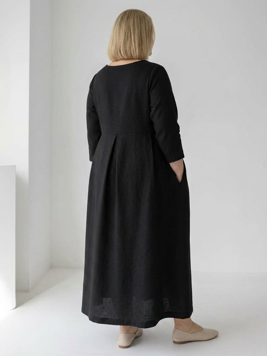 Emerson | Linen Round Neck Maxi Dress
