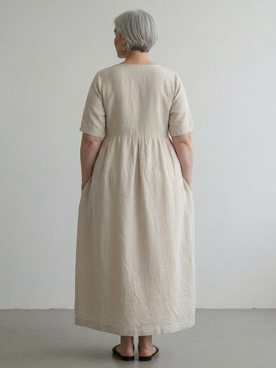 Emerson | Linen Round Neck Maxi Dress