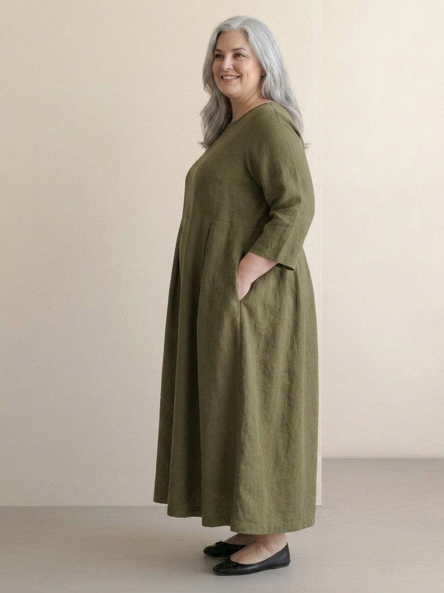 Emerson | Linen Round Neck Maxi Dress