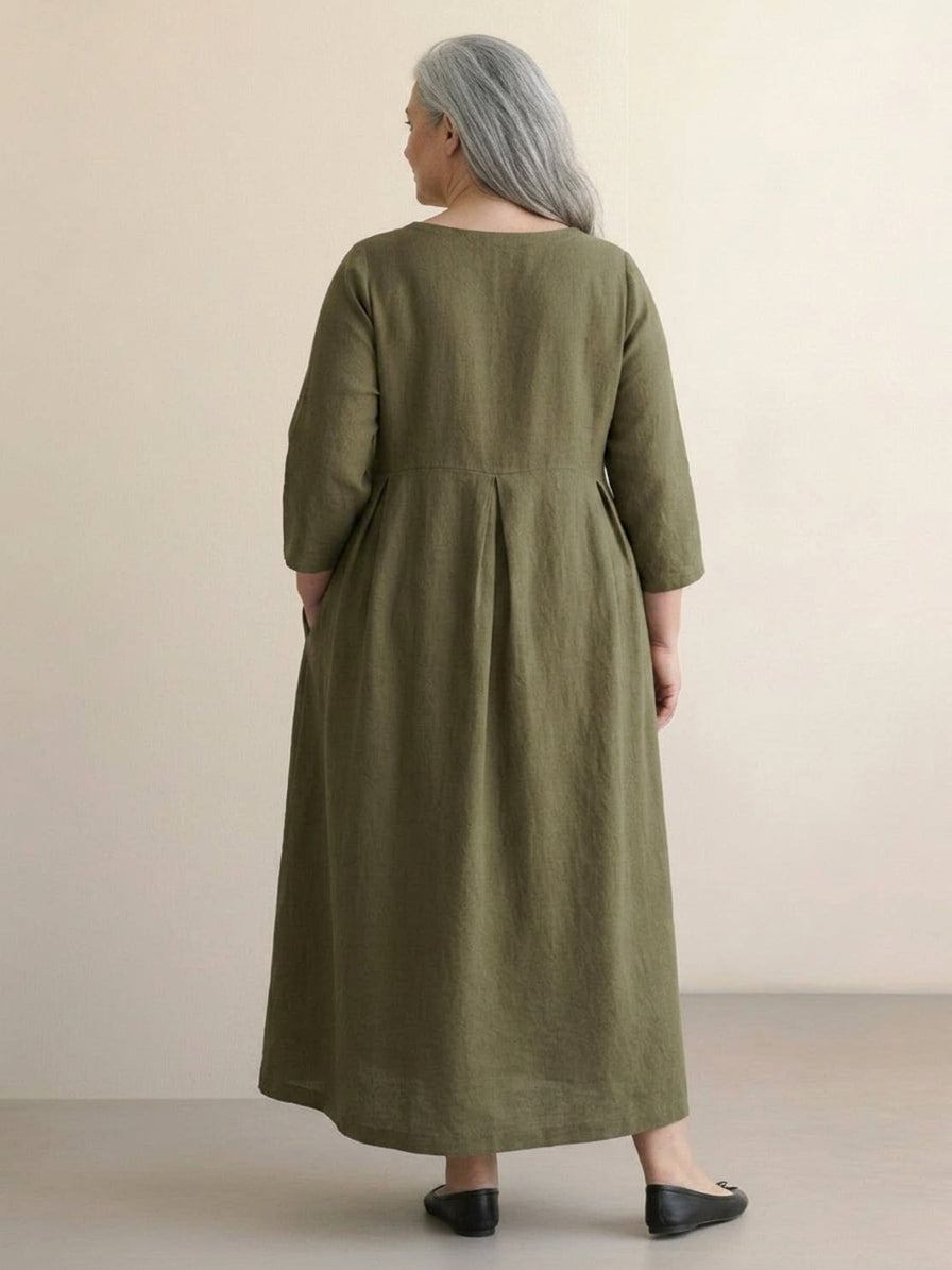 Emerson | Linen Round Neck Maxi Dress