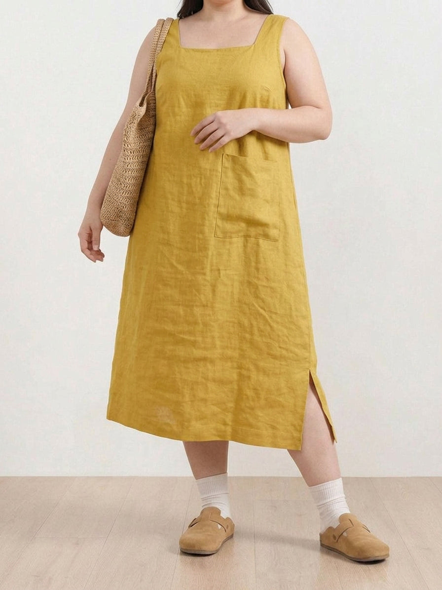 Jocelyn | Linen Round Neck Midi Dress