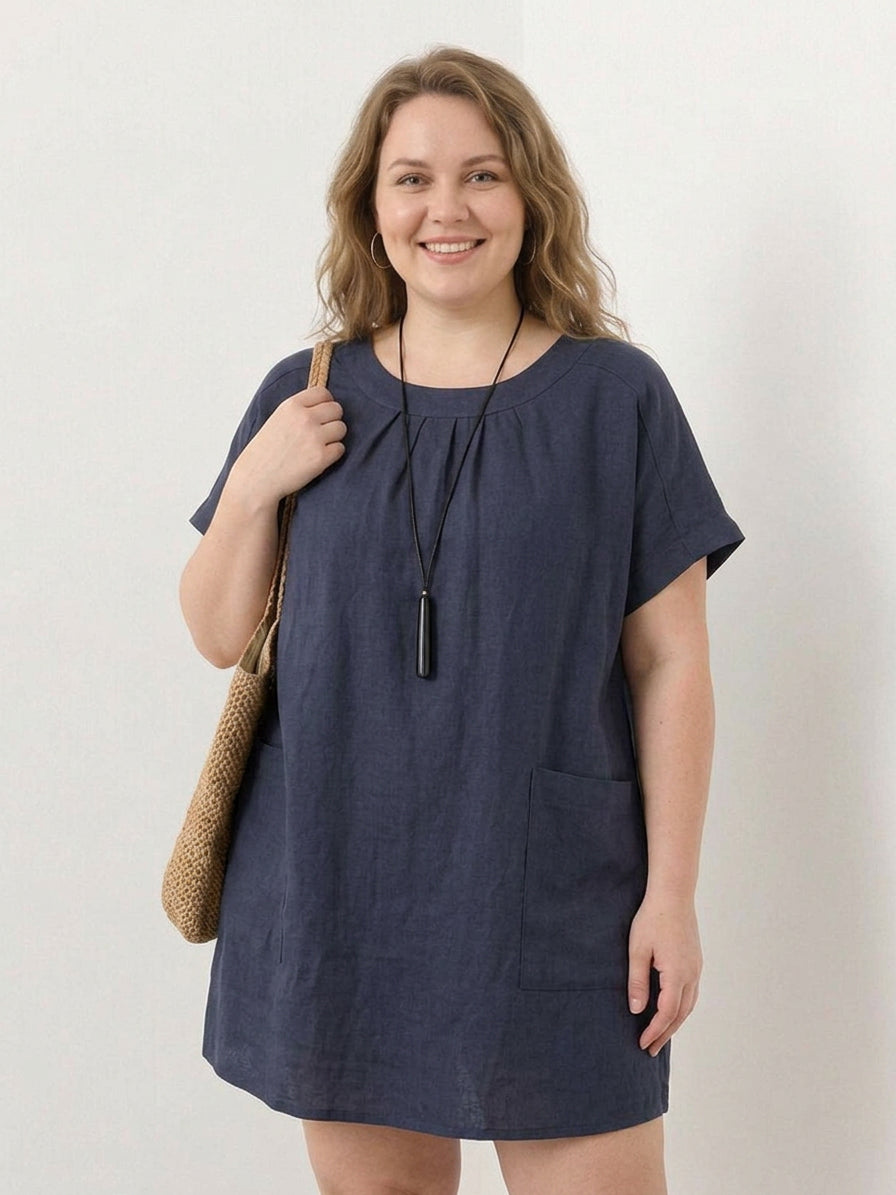 Jocelyn | Linen Round Neck Midi Dress