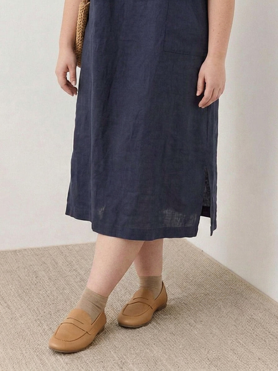 Jocelyn | Linen Round Neck Midi Dress