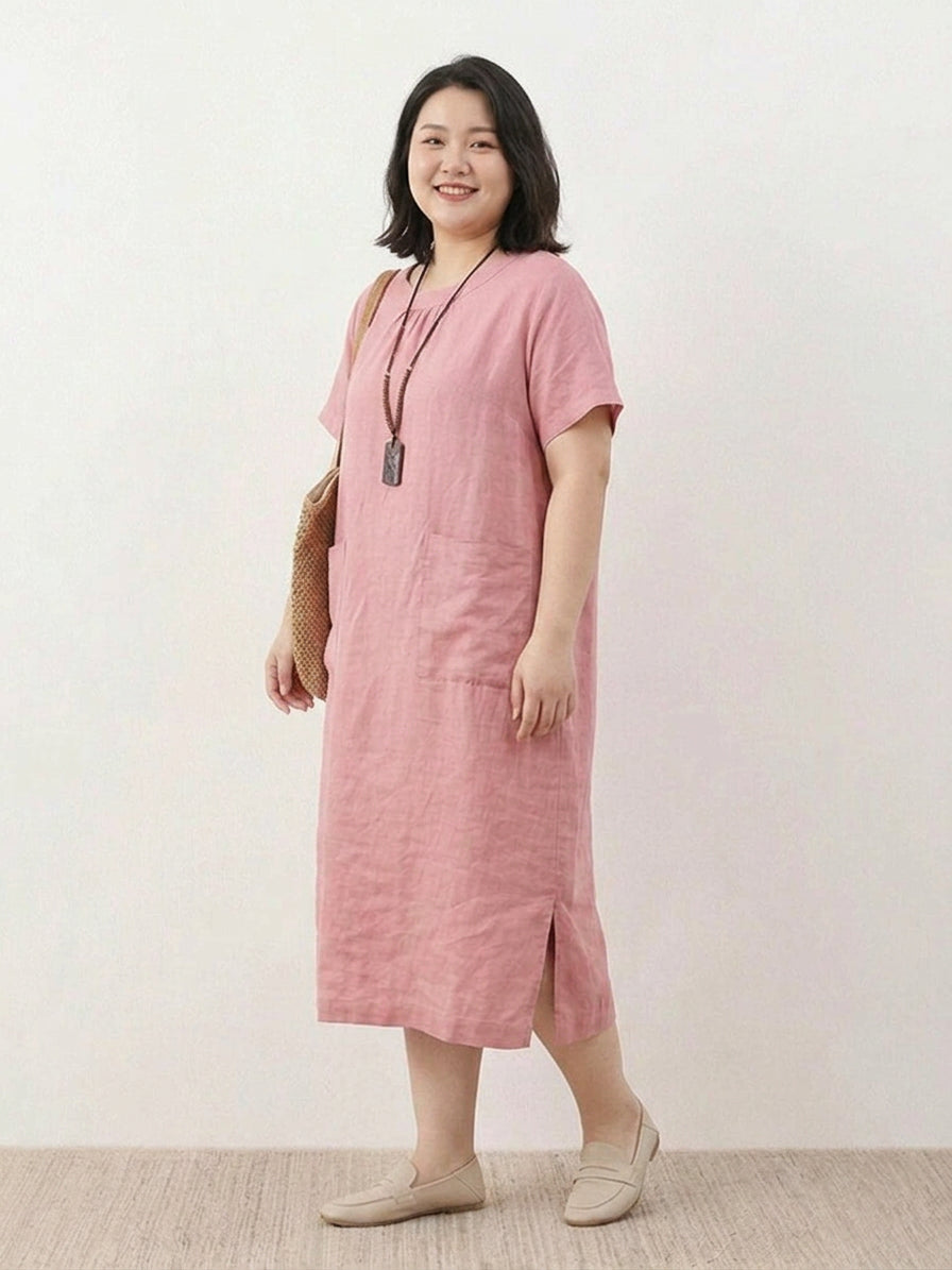 Jocelyn | Linen Round Neck Midi Dress
