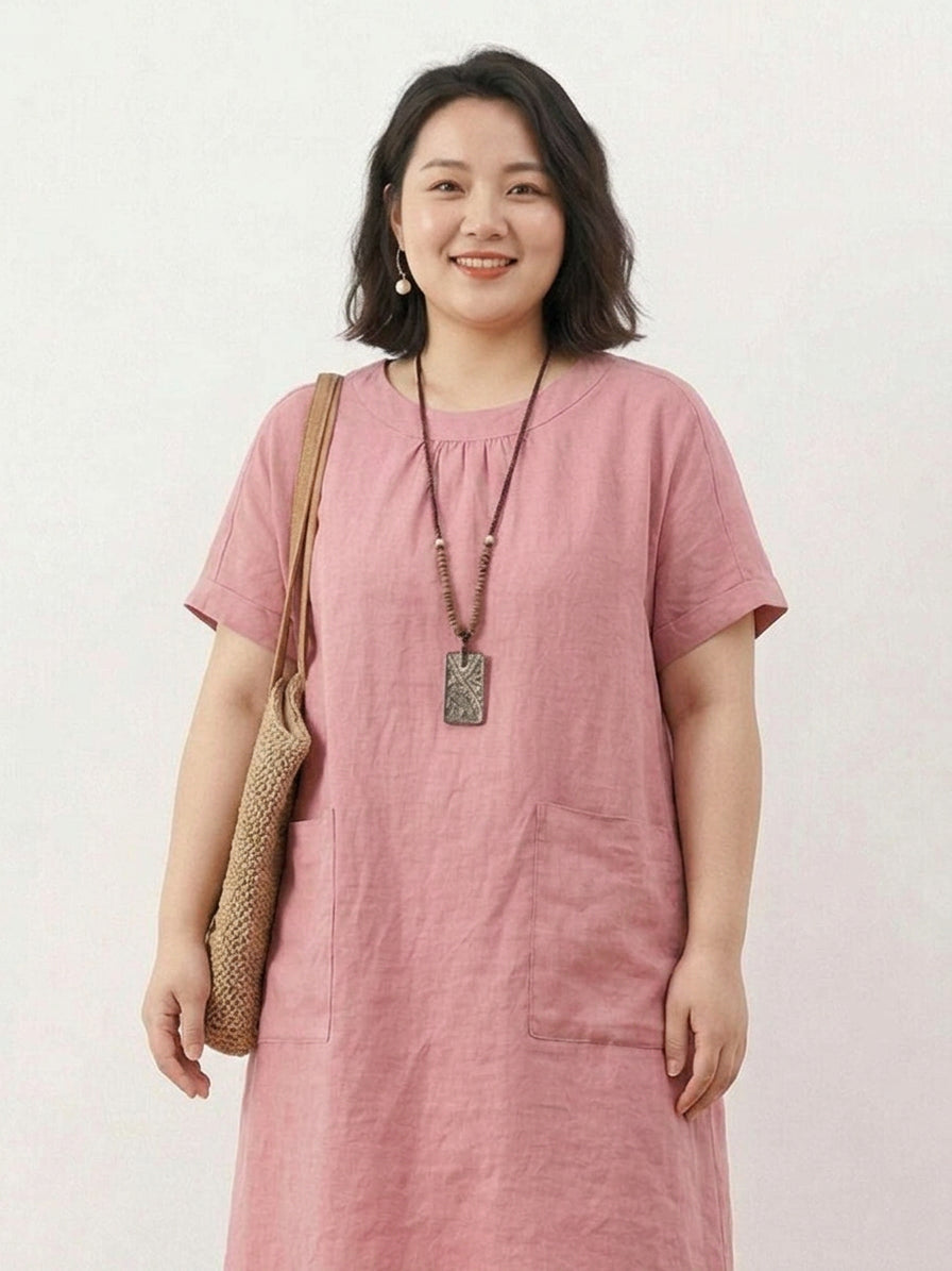 Jocelyn | Linen Round Neck Midi Dress