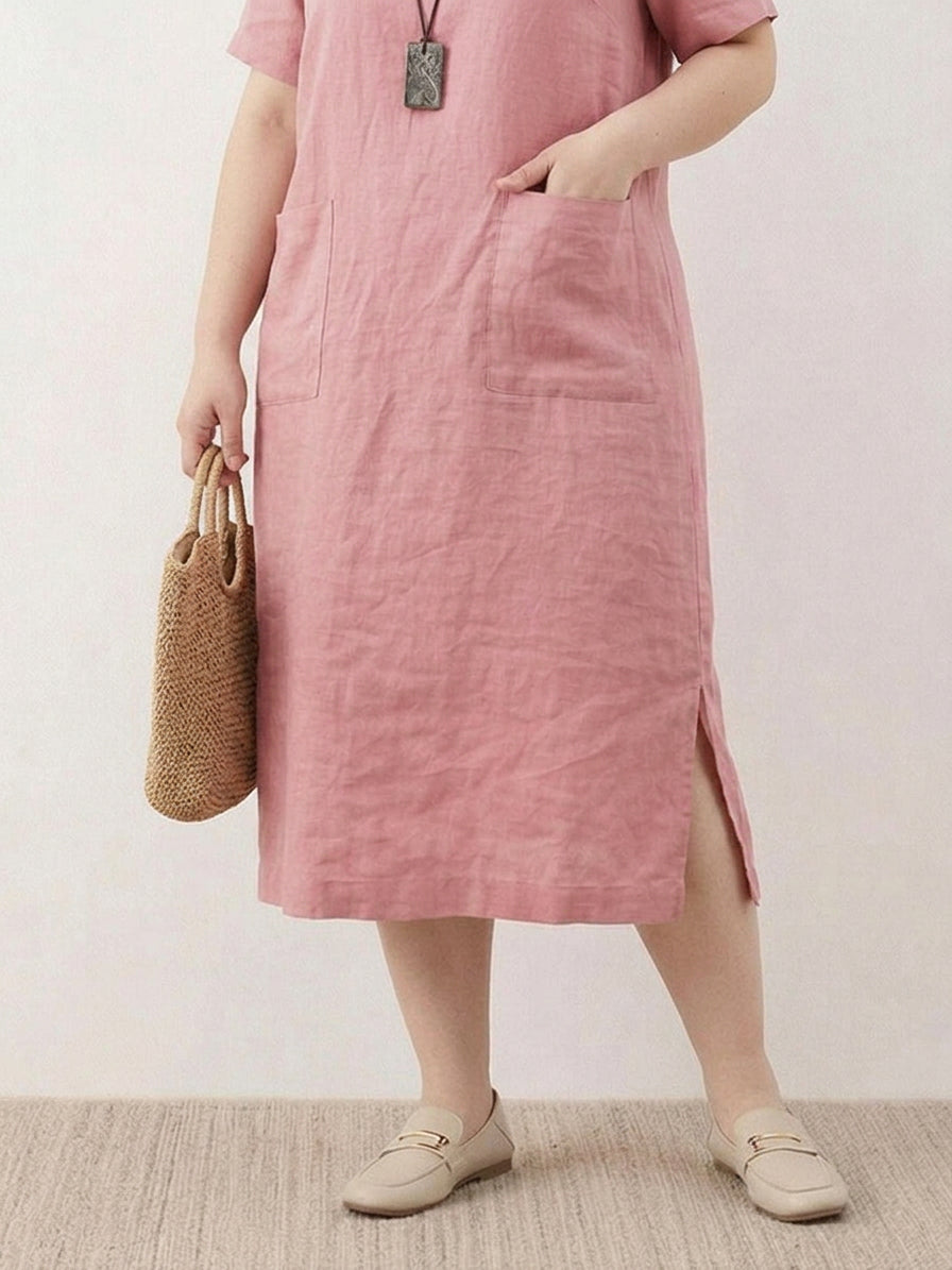 Jocelyn | Linen Round Neck Midi Dress
