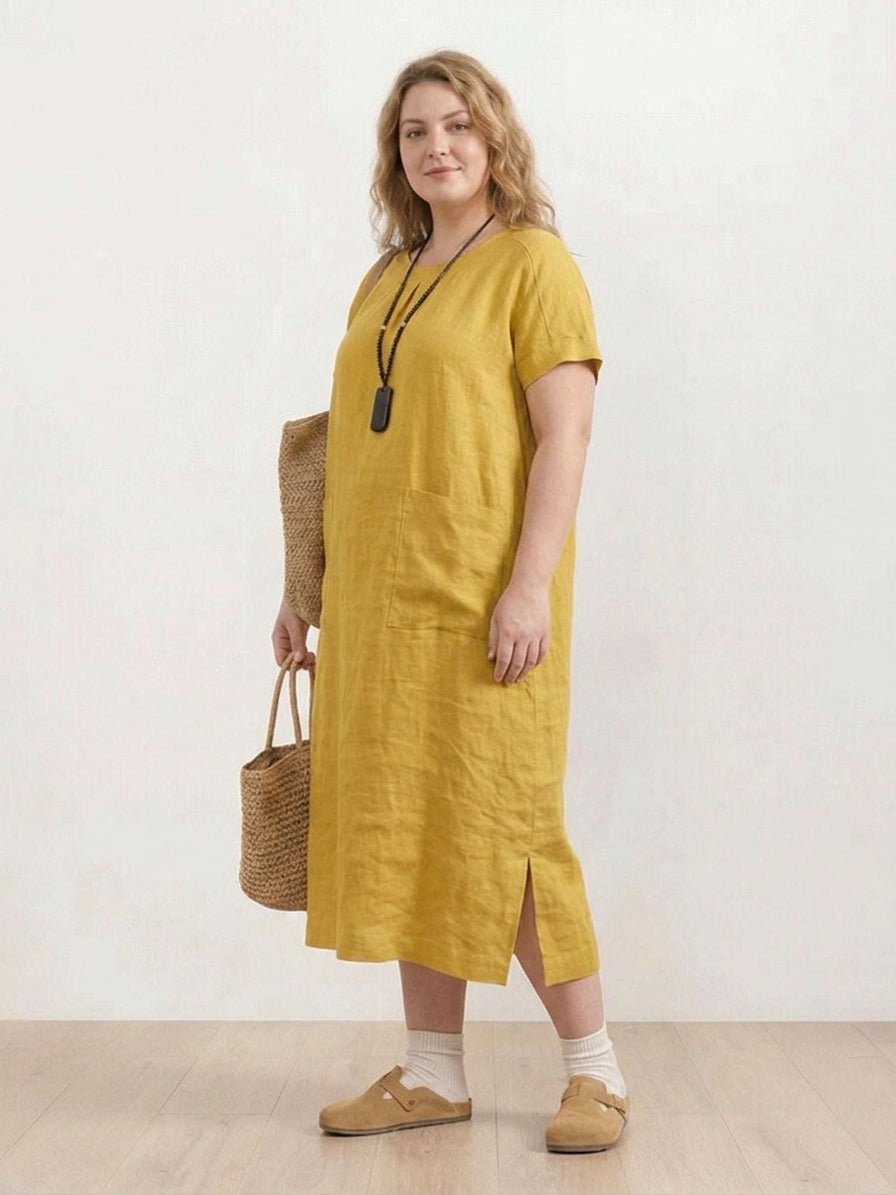 Jocelyn | Linen Round Neck Midi Dress