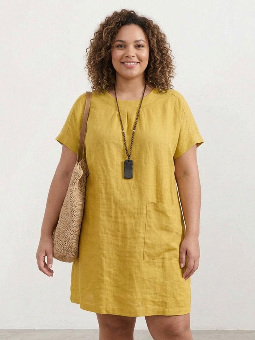 Jocelyn | Linen Round Neck Midi Dress