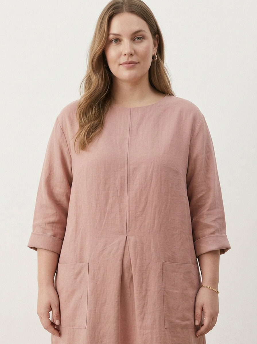 India | Linen Round Neck Midi Dress