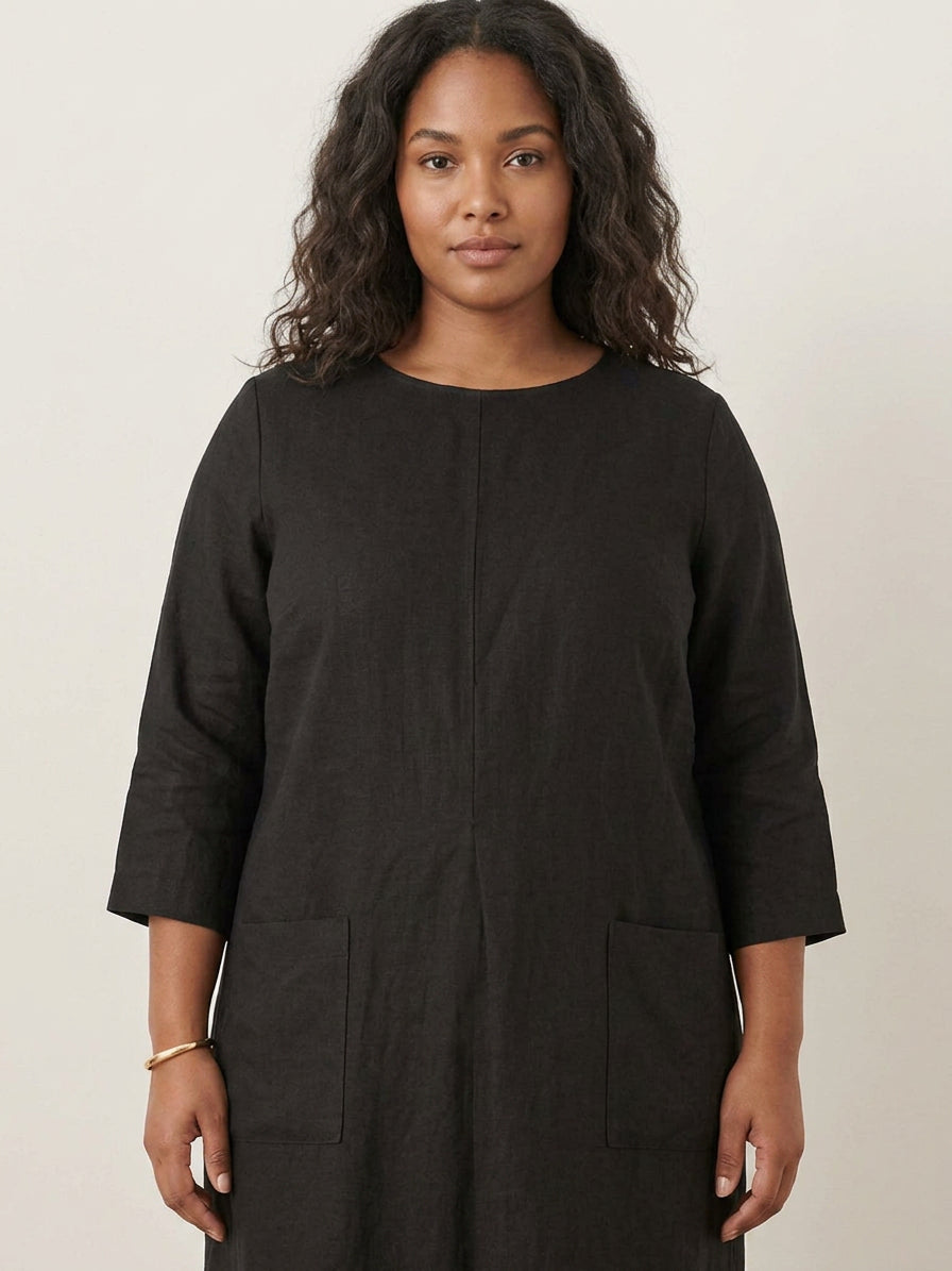 India | Linen Round Neck Midi Dress