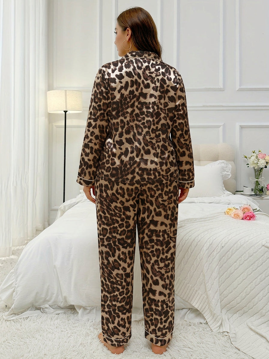 Ella | Satin Animal Collared Two-Piece Pyjama Set