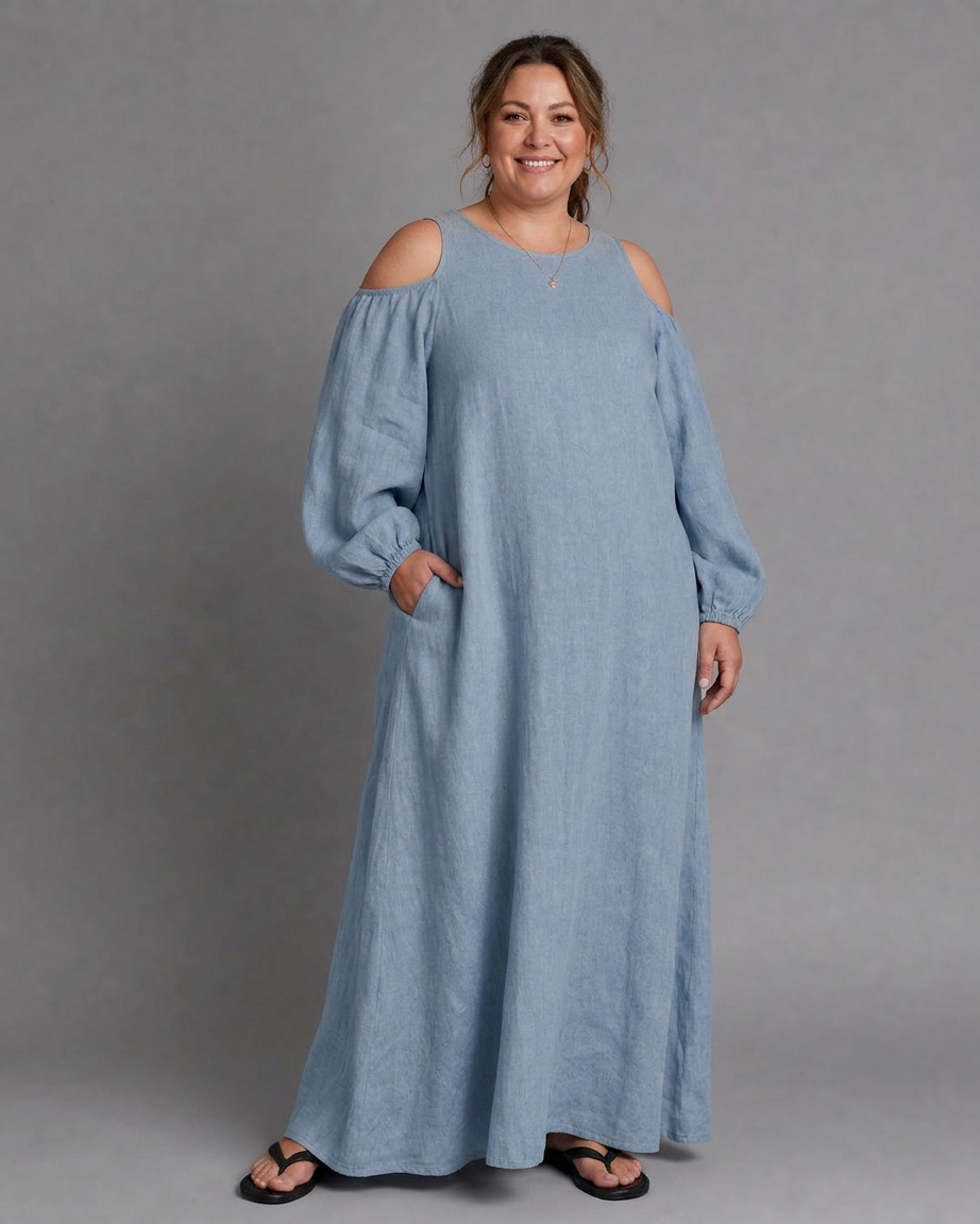 Danielle | Linen Round Neck Maxi Dress