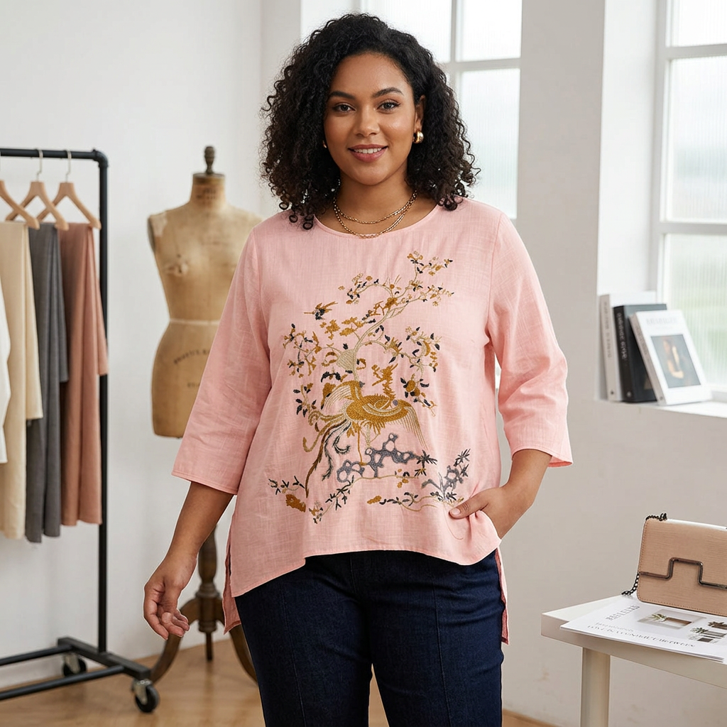 Angela | Cotton Floral Round Neck Top