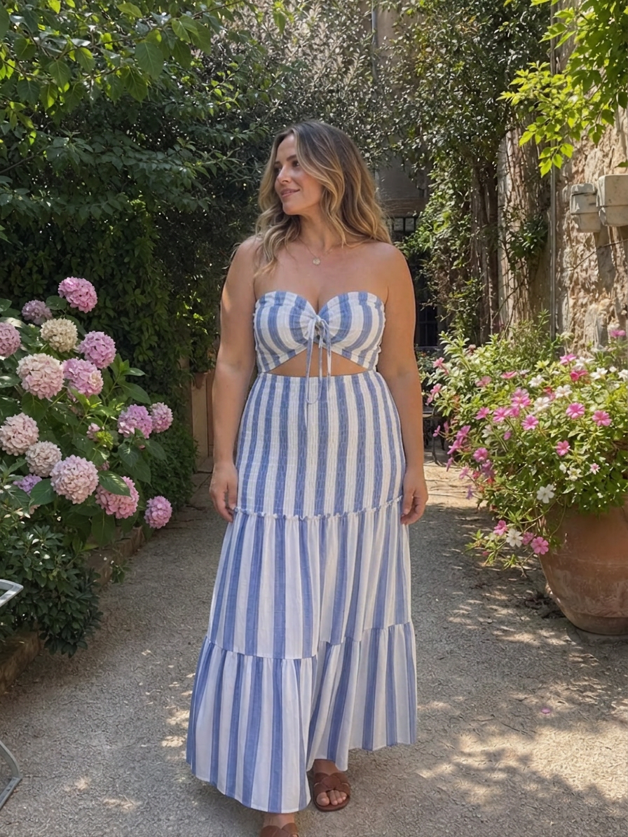 Toni | Striped Strapless Two-Piece Skirt Set