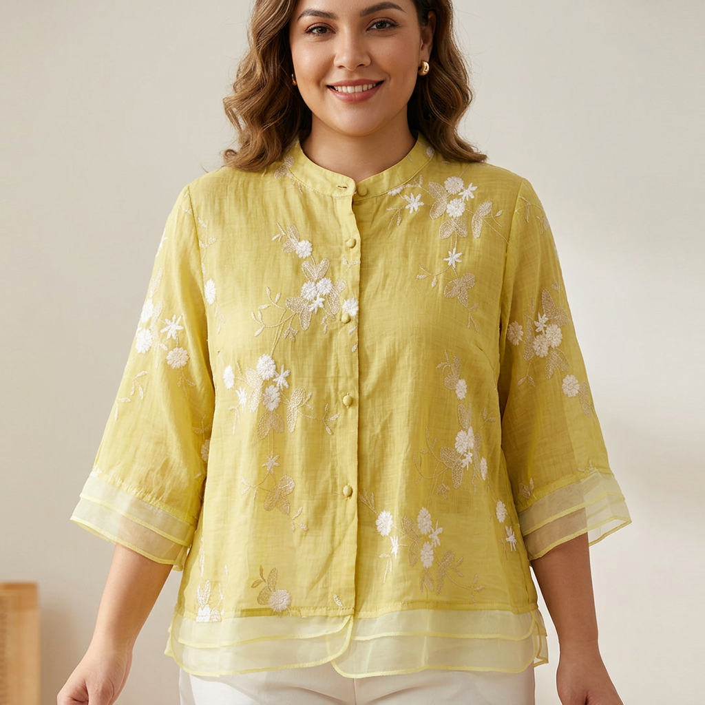 Cecilia | Cotton Floral Mock Neck Shirt
