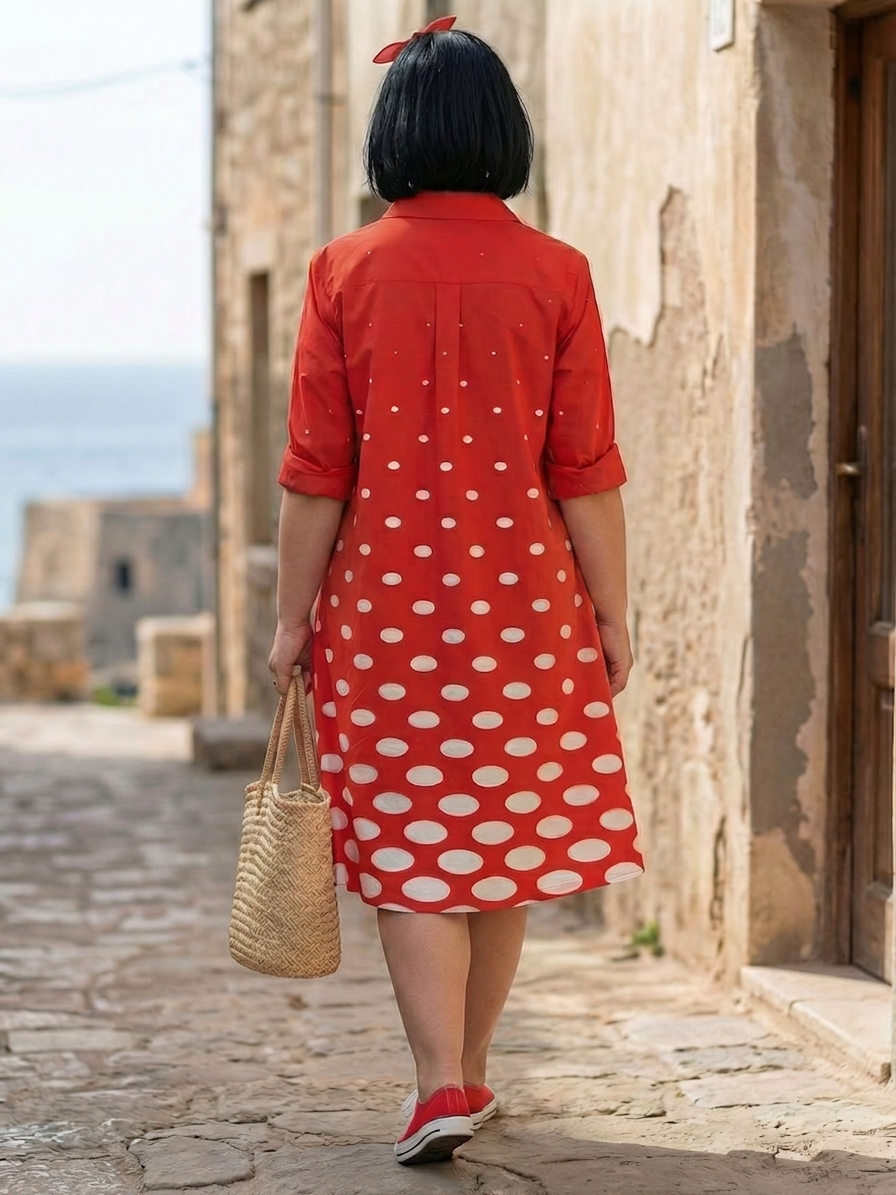 Myra | Polka Dot Collared Knee-Length Dress