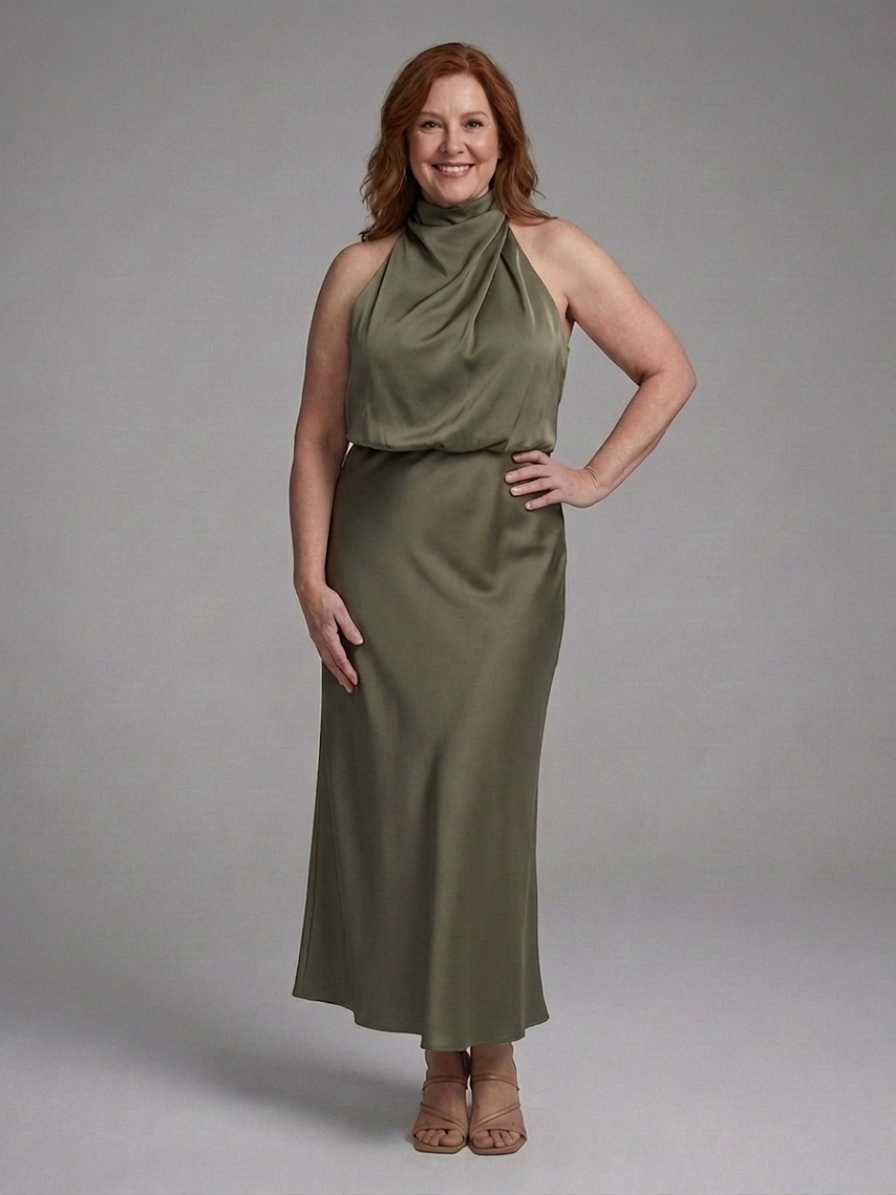 Jodie | Satin Halter Midi Dress