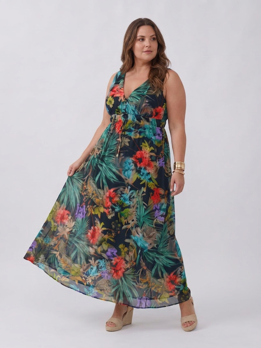 Anne | Tropical V-Neck Maxi Dress