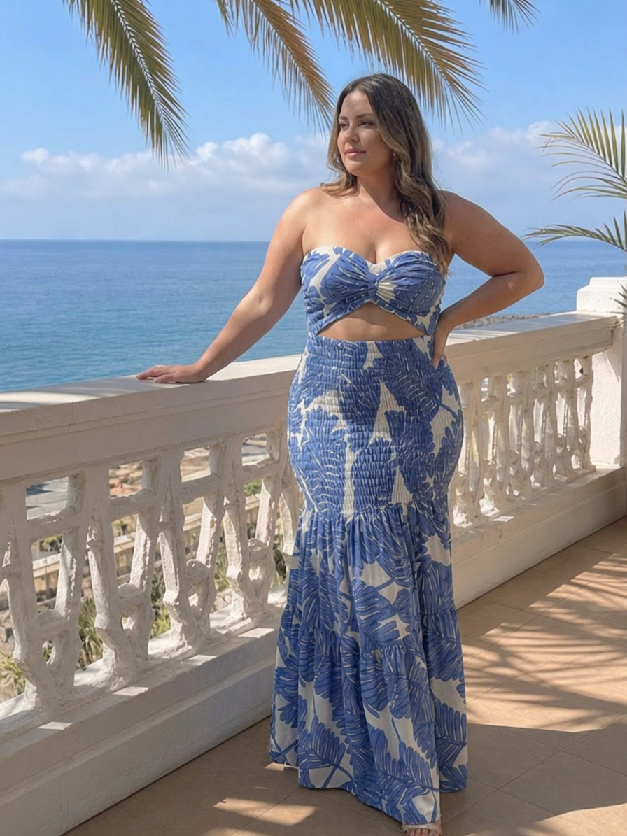Victoria | Floral Strapless Two-Piece Skirt Set