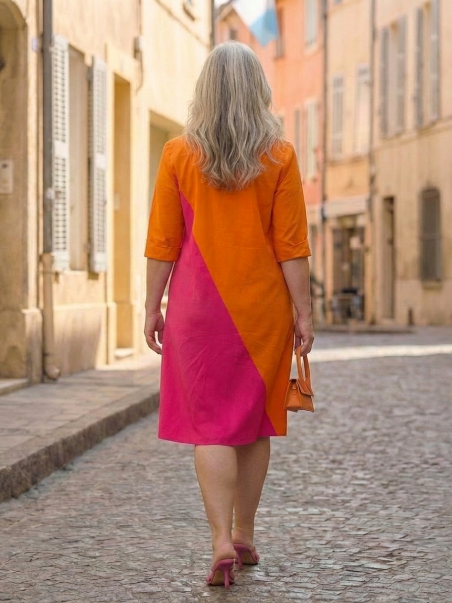 Valerie | Geometric Collared Knee-Length Dress