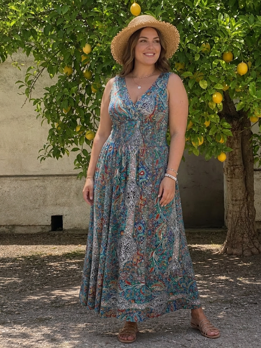 Genevieve | Paisley V-Neck Maxi Dress