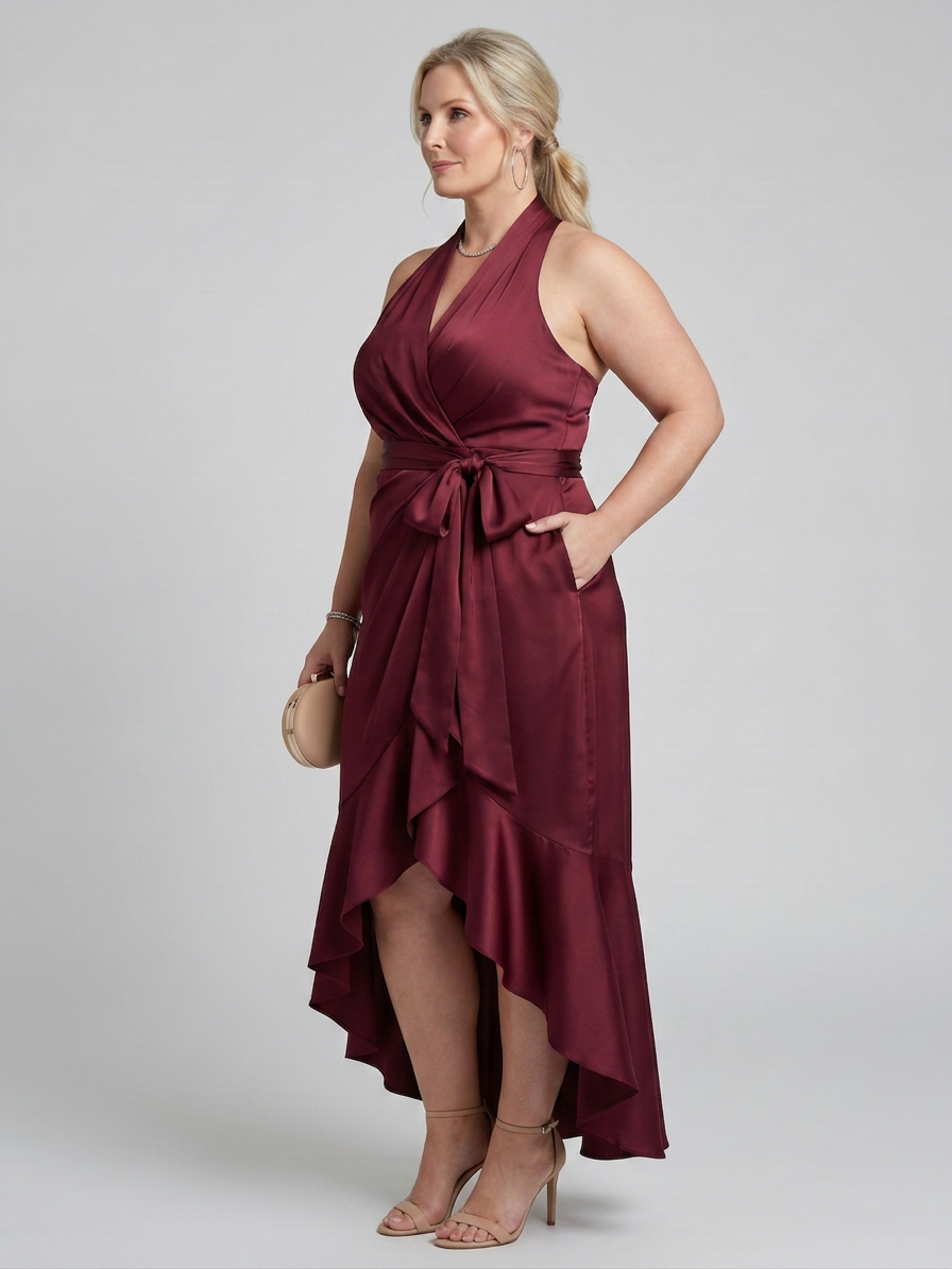 Alexa | Satin Halter High-Low Maxi Dress
