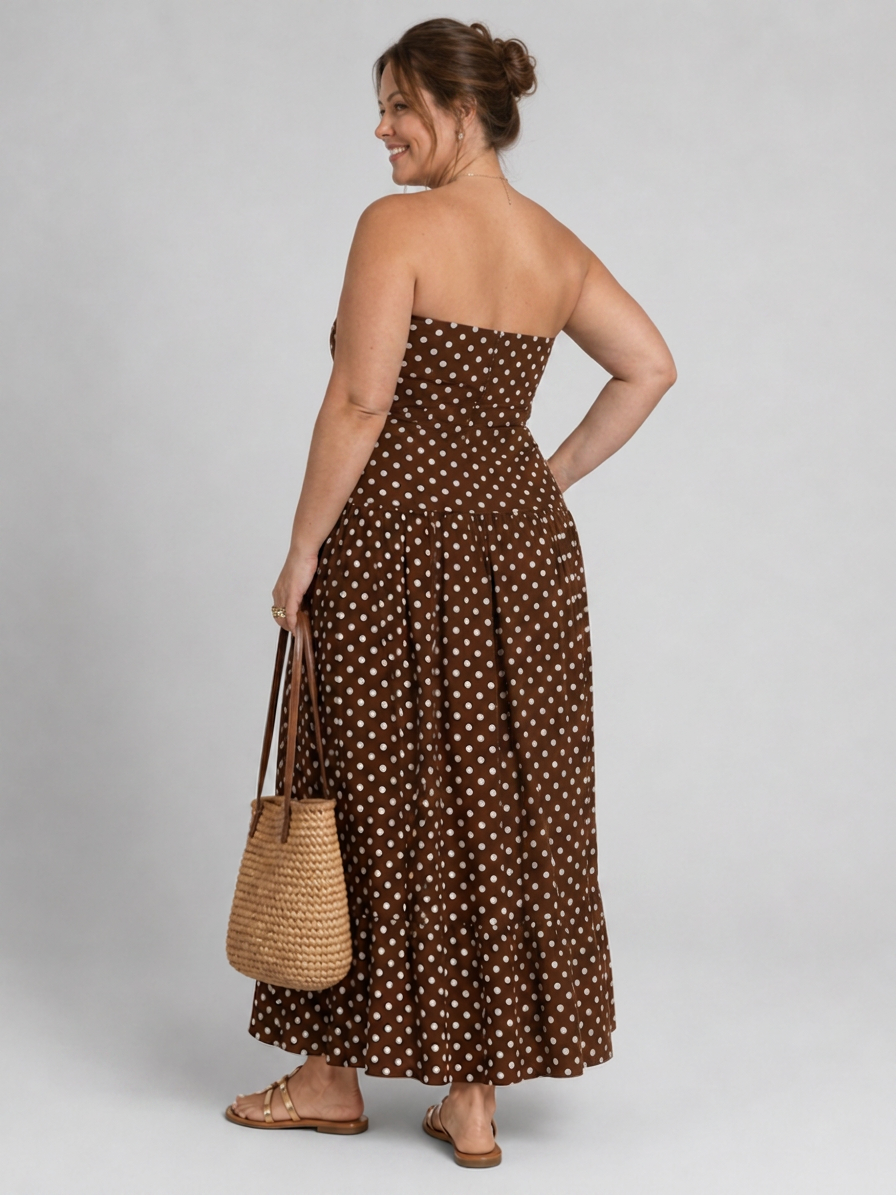 Vivian | Polka Dot Strapless Midi Dress