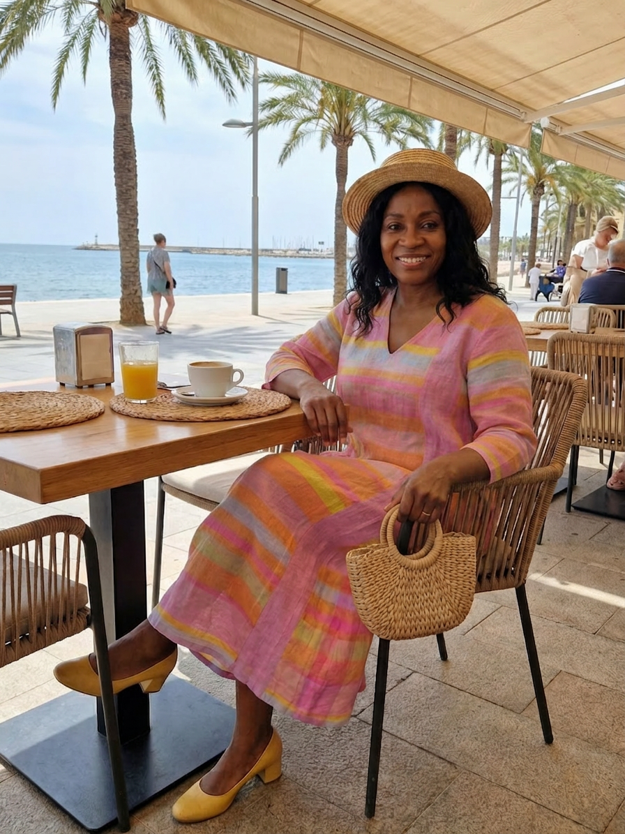 Vivian | Linen Striped V-Neck Midi Dress